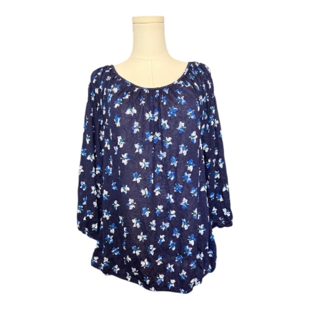 NWOT Daisy Fuentes Women’s Blue Combo Floral Peasant Blouse – Size XL